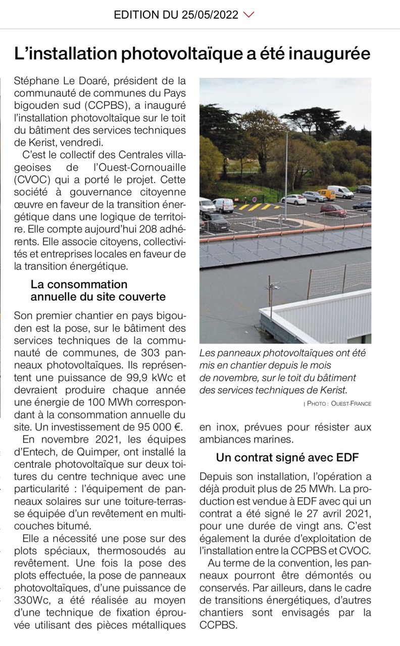 Article de Ouest France paru le 25 mai 2022